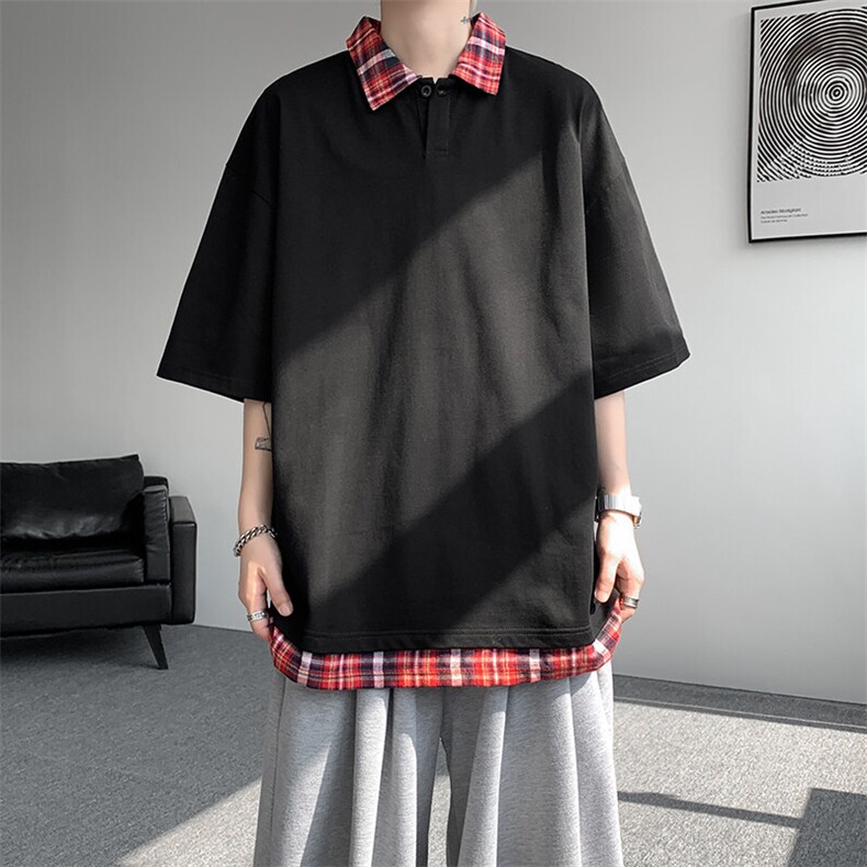 短袖男夏季新款港风宽松假两件体恤上衣DX3302-P32,男装T恤,星座214-3