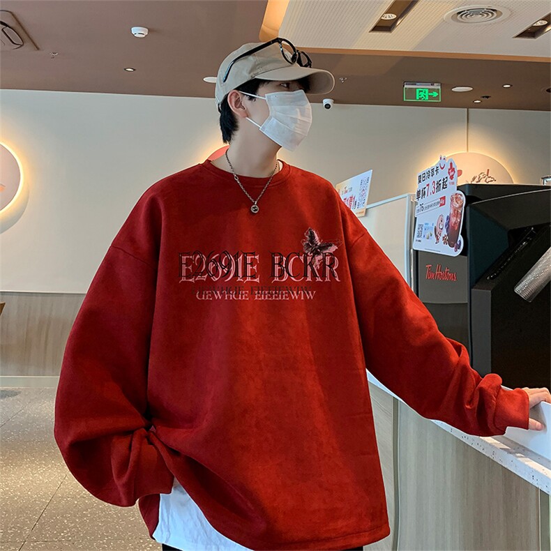 已注册得物直播抖音高品质麂皮绒圆角开叉宽松男卫衣W3036P45图片