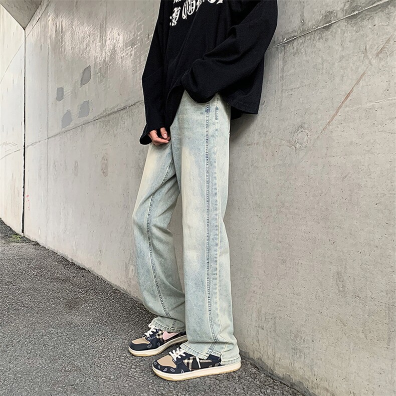 高街潮牌复古黄泥染水洗做旧直筒牛仔裤男宽松长裤N011-P40,男装牛仔裤,星座308B-1