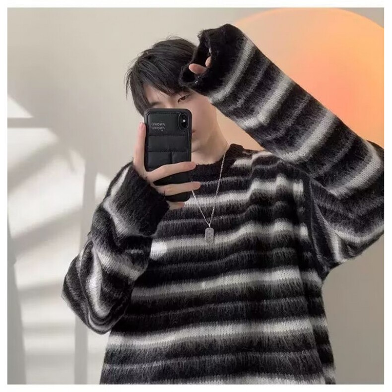 网络图现货潮牌撞色加厚长袖毛衣新款慵懒风休闲上衣J213-P48,男装针织衫/毛衣,星座715-7