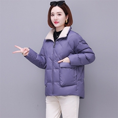 时尚保暖女士棉服简约立领长袖纯色外套冬季必备单品，女装棉衣/棉服，深妍伊美