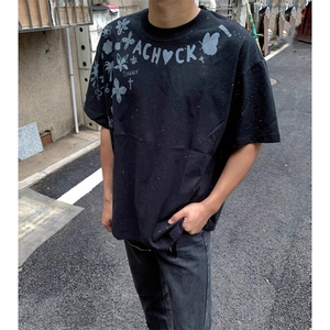 万针全刺绣工艺抖音得物高品质260克重磅纯棉双纱美式高街短袖T恤图片