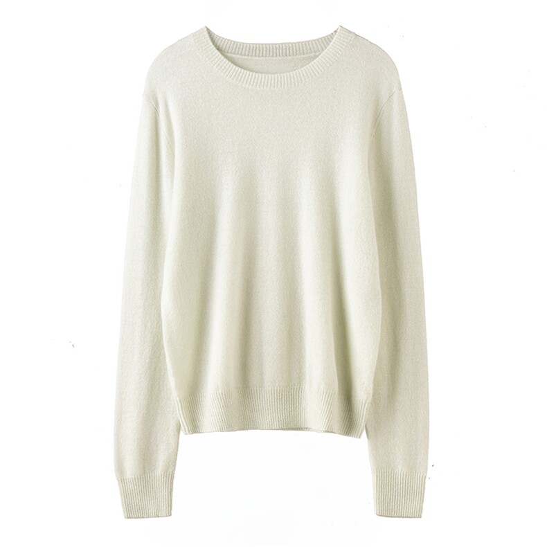 2025年秋季新款圆领金银丝12针单股针织羊绒上衣时尚通勤，女装羊绒衫，濮尚羊绒