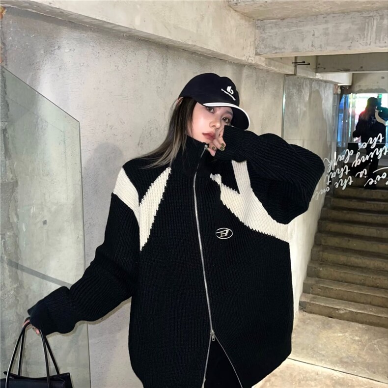 831-P53原创潮刺绣拉链针织衫开衫外套女秋冬季潮牌宽松,男装针织衫/毛衣,电商B323A