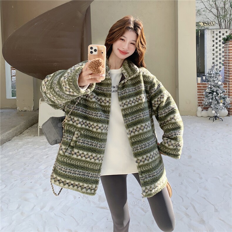 现货25冬新圣诞羊羔毛羽绒服绿色2D044-2525-P255-K385-90绒,女装羽绒服,2D044
