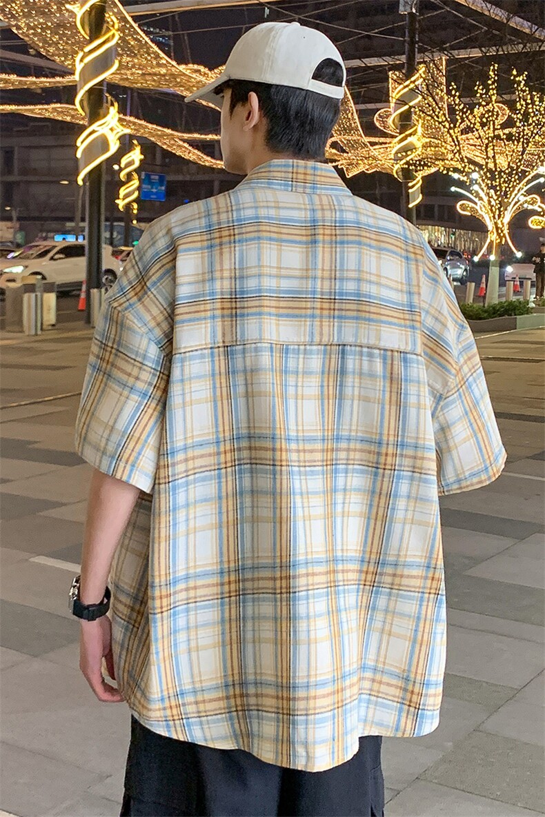 2025新款休闲格子短袖衬衫C6327P37,男装T恤,星座1106-2（原1111B）