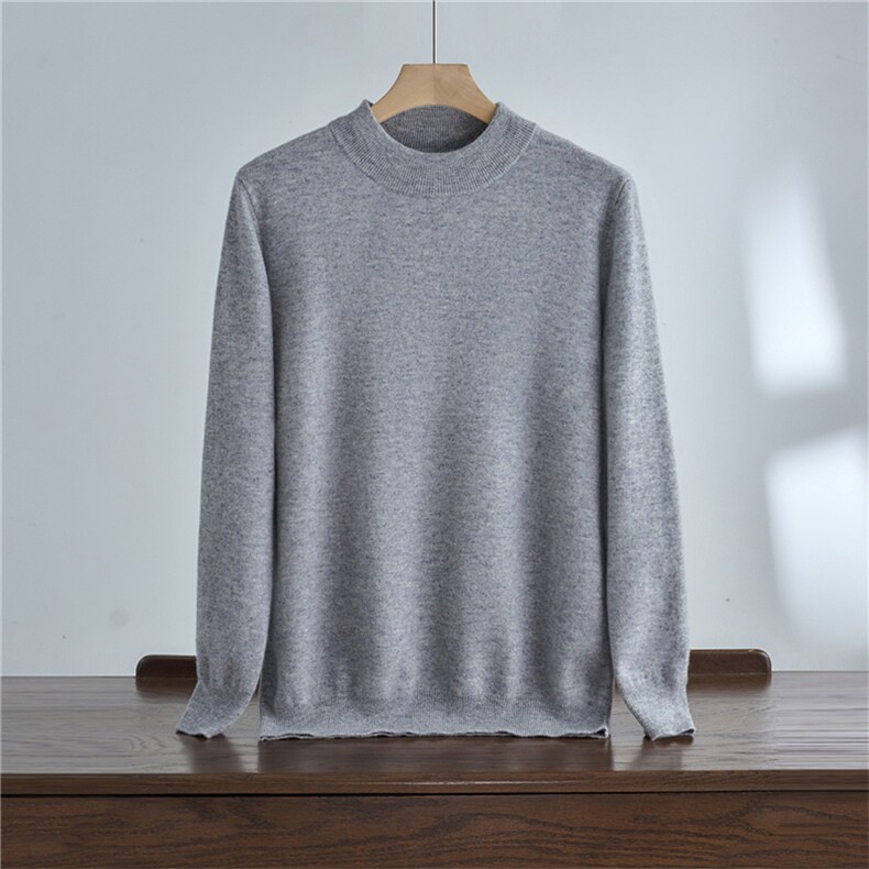 秋冬新款100澳洲羊毛男士针织半高领套头上衣圆领保暖时尚简约风，男装针织衫/毛衣，达齐羊绒