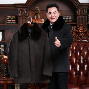8019/ 老年人呢大衣爷爷中长款大衣父亲冬季外套图片