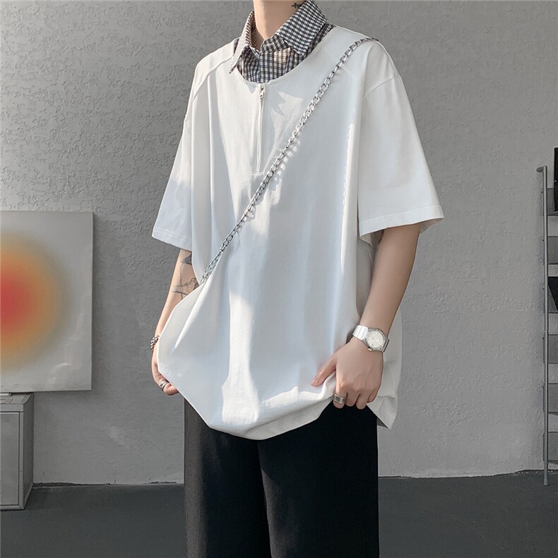现货T1027-P38特控68大码假两件衬衫领高品质短袖T恤,男装T恤,电商D232