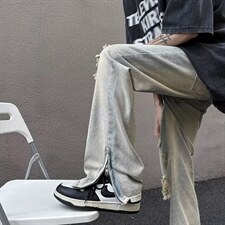 牛仔裤男秋季潮大码休闲裤高街设计感牛仔裤子N1777P45，男装牛仔裤，星座1116-2