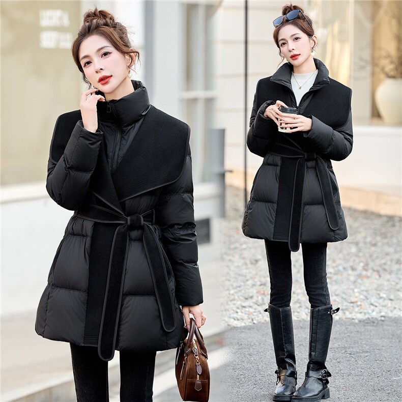 2025冬装新款简约时尚羊毛拼接90绒羽绒服，女装羽绒服，沁沁公主