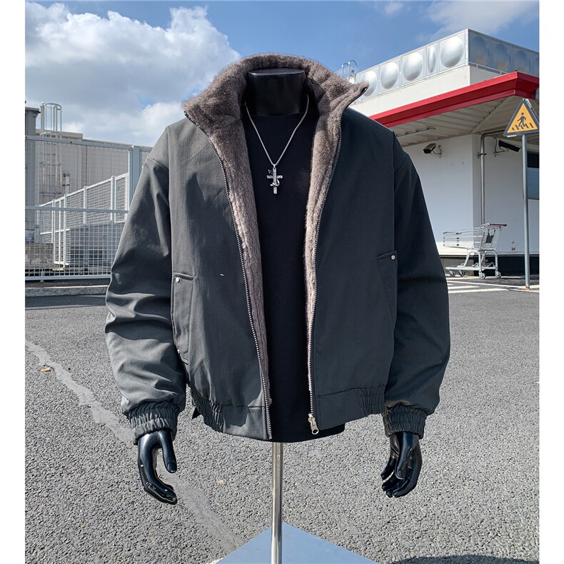 假模原品质两面穿水洗鱼骨纹牛津帆布银蓝狐座山雕外套S530特118,女装短外套,电商A233-1