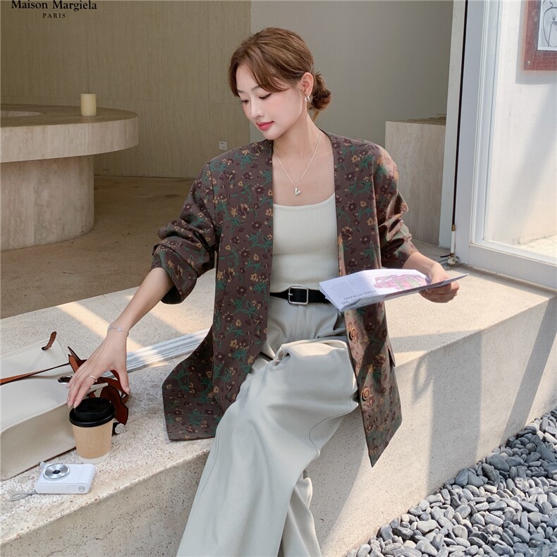 美拉德碎花西装外套女春秋2025新款流行韩系大方得体西服爆款超火,女装西装,2C205