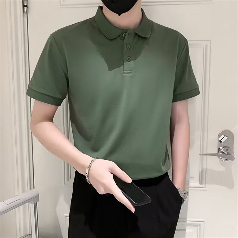 2024新款夏季短袖男装有领保罗翻领POLO衫商务纯色纯白色简约百搭图片