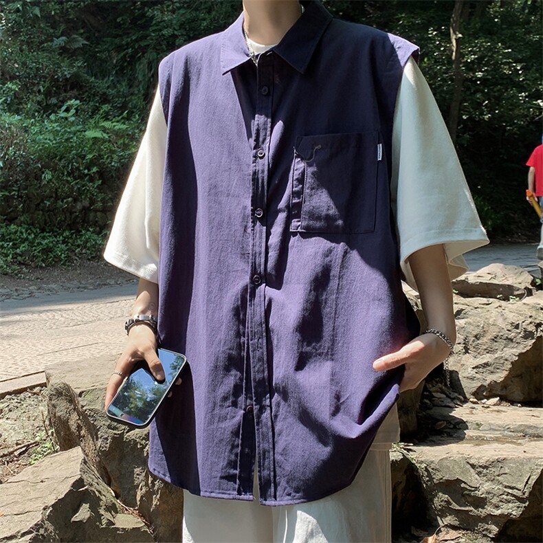 夏季日系男工装短袖衬衫痞帅高级感休闲假两件衬衣五分袖C085-P40,男装衬衫,星座308B-1