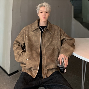 美式摩登复古感皮衣休闲翻领夹克男24秋季设计感外套JK113-P98图片