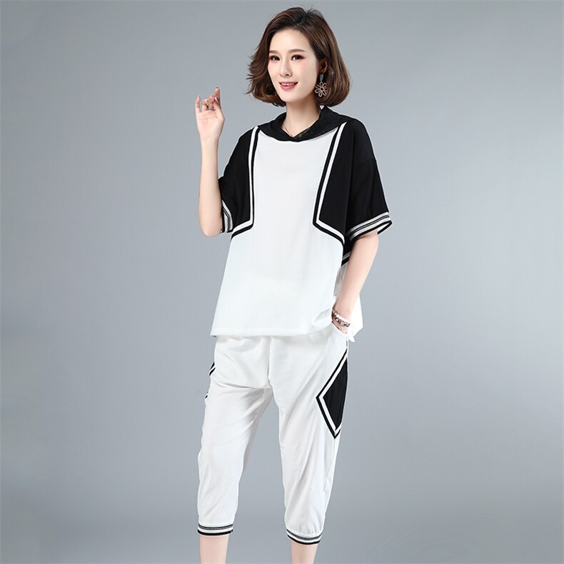 时尚潮流套装/套裙舒适短袖2021年夏季连帽宽松优雅,女装套装/套裙,叶笙衣