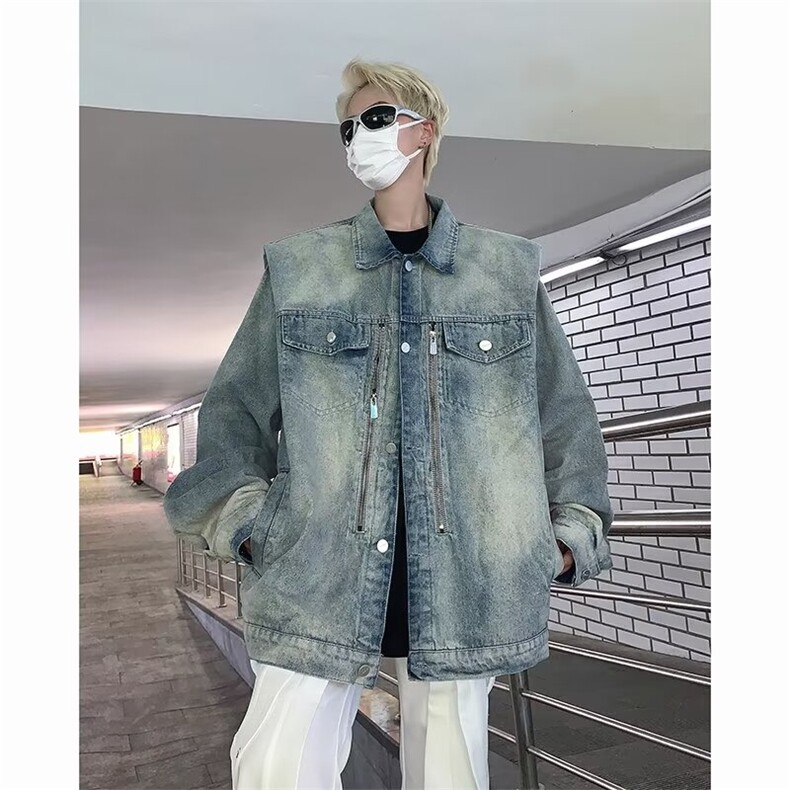 美式水洗牛仔夹克男女ins潮牌小众垫肩设计百搭外套JW053,男装夹克,星座1116A-1（原606A）