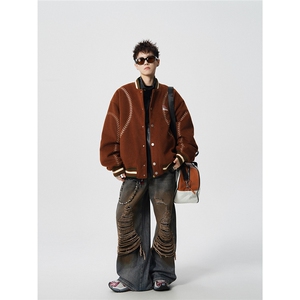 美式旗帜字母刺绣大码S-2XL夹棉聚酯纤维棒球棉衣男78156P148,男装棉衣,星座227-7