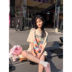 M389-P25 日系卡通纯棉印花短袖 学院风学生初高中宽松百搭上衣图片