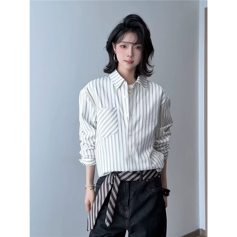 港风春款男女衬衫竖条纹韩版衬衣CA22P40,男装衬衫,星座1013-1
