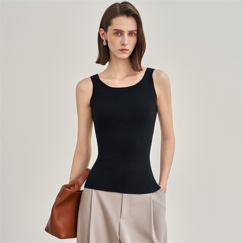 秋冬新款纯色抽条吊带无袖时尚百搭,针织衫/毛衣,锦博羊绒