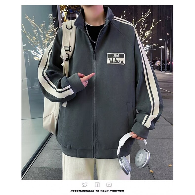 网络图现货美式立领男秋冬潮牌运动拼接加绒休闲上衣J7006-P45,男装卫衣,星座1005-6