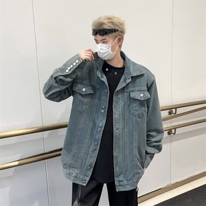 垫肩牛仔外套男高级感春秋季薄款宽松水洗设计感痞帅潮流夹克褂子图片