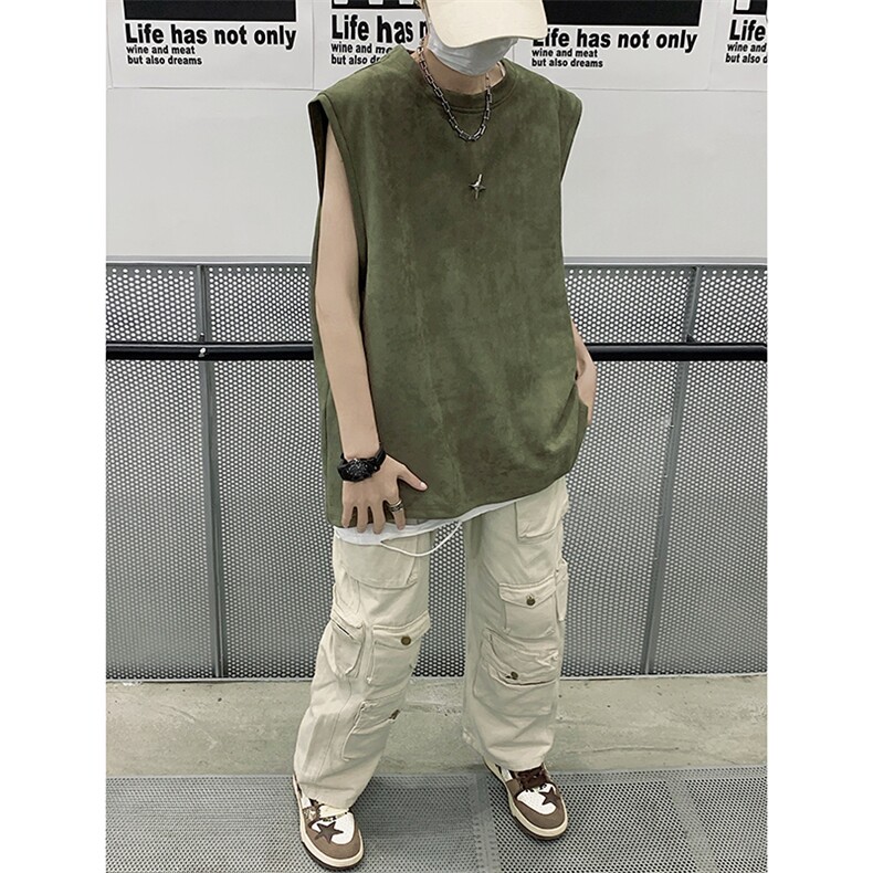 麂皮绒背心XD5088-TP25控价38高街美式T恤可拆扣子无袖T恤男,男装T恤,电商A102-1
