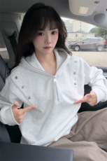 秋冬新款原创设计星星铆钉拉链连帽卫衣常规p75加绒p85，男装卫衣，电商B319