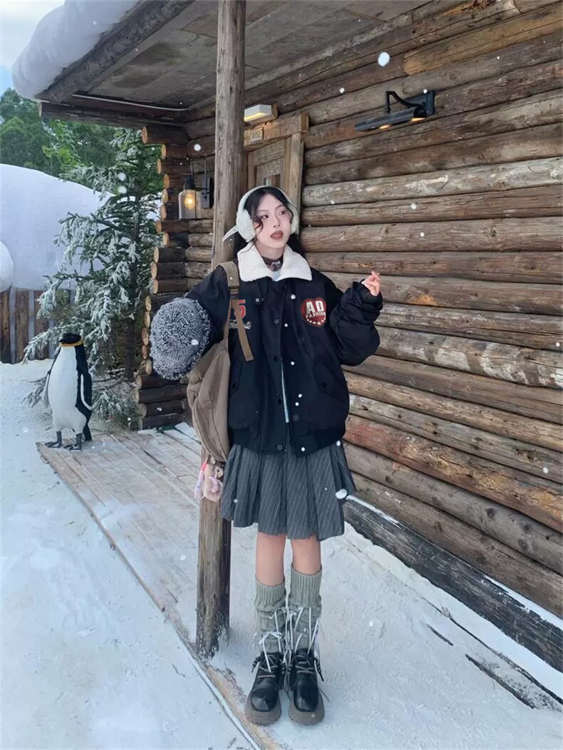 美式设计感羊羔毛翻领棉服外套男女飞行服重磅绣花冬季棉袄网图,男装棉衣,电商C306-1