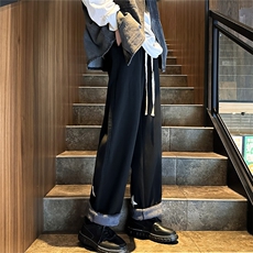 k1064J-p65-控88M-5XL立体印花水晶绒加绒港风高阶宽松牛仔裤微喇，男装牛仔裤，星座116