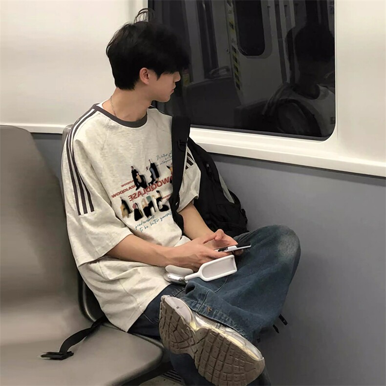 夏季美式高街重磅纯棉三条杠织带撞色男女短袖T恤ZD522-特P30,男装T恤,电商A486