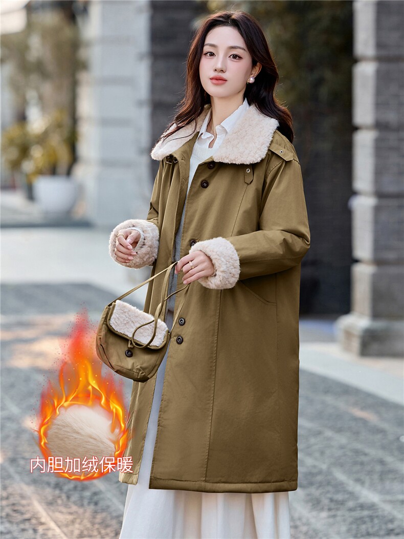 现货！现货！加绒加厚中长款棉服女2025冬季新款洋气减龄羊羔毛,女装棉衣/棉服,以桐