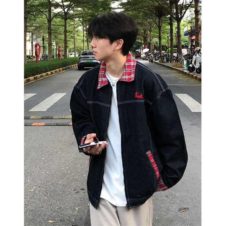 撞色cleanfit格纹夹克牛仔外套男女生秋季新款宽松夹克JK8963,男装夹克,星座1116A（原606A-3）