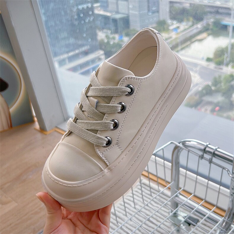 发泡底真皮小白鞋女2024冬季新款厚底增高大头板鞋女休闲百搭单鞋，女鞋休闲鞋，电商A223