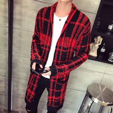 84752021秋冬新款无扣中长款开衫男格子毛衣针织衫P100黑色，男装针织衫/毛衣，星座404A