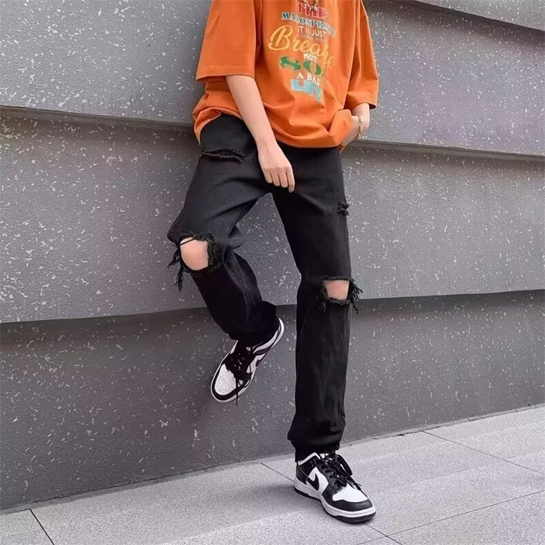 欧美高街破洞牛仔裤黑色夏季显瘦复古hiphop乞丐裤男PN300-P38,男装牛仔裤,星座1001-1