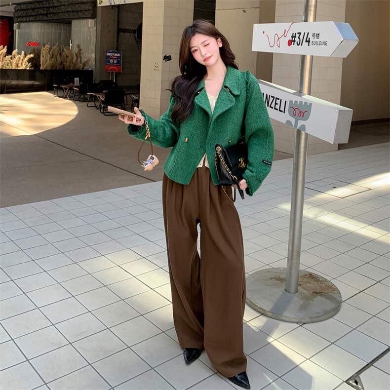 现货2026春秋新款流苏双面羊毛呢宽松ins外套,女装毛呢外套,丝露怡语