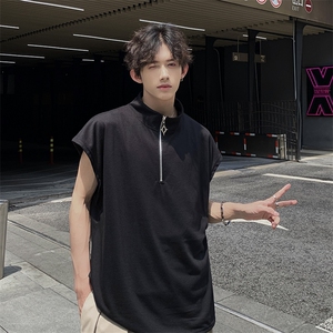 现货 夏季薄款宽松宽肩无袖立领运动坎肩背心纯色拉链t恤BX08-P35图片