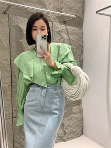 【DAVIDA】减龄翻领木耳边衬衣图片