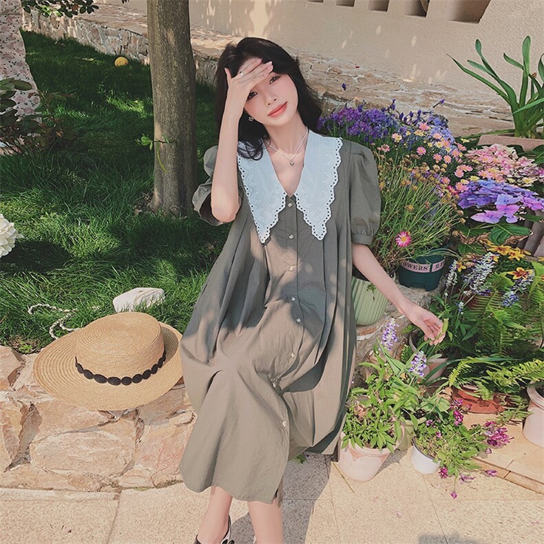 23夏新款花边撞色娃娃领连衣裙2322-P115-K168,女装连衣裙,浙宝189