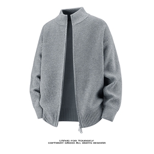 MK7445-CG-D P55立领双开拉链针织开衫男跨境高级感灰色毛衣外套图片