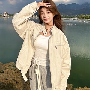 26春装高品质老钱风立领夹克外套男女美式潮牌拉链工装风宽松上衣，男装夹克，电商A486