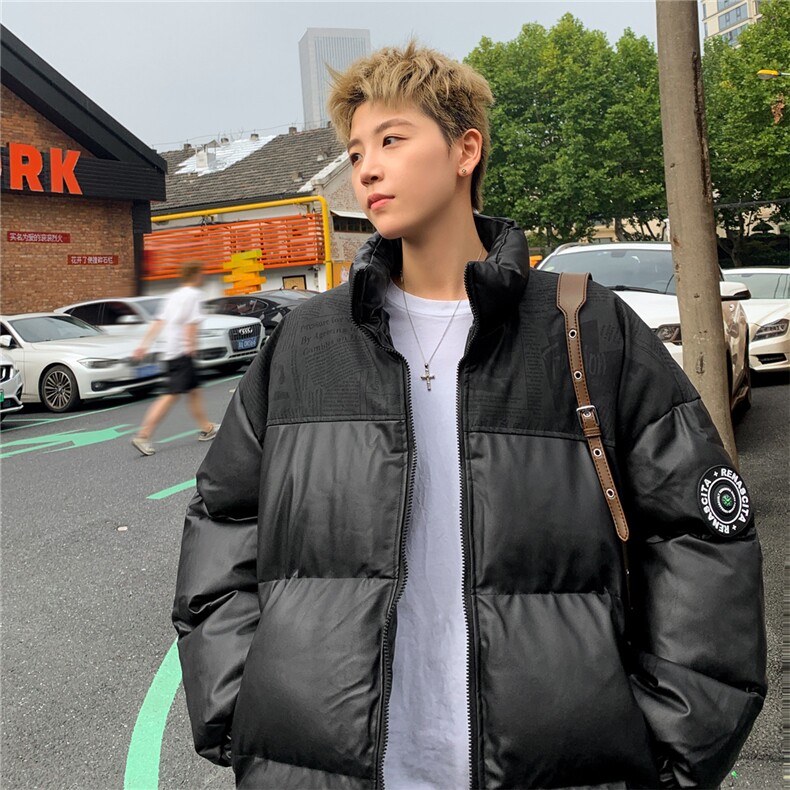 PU皮棉服冬季宽松港风棉衣立领冬装棉袄PM01-P115限158抖音控178,男装棉衣,电商B370