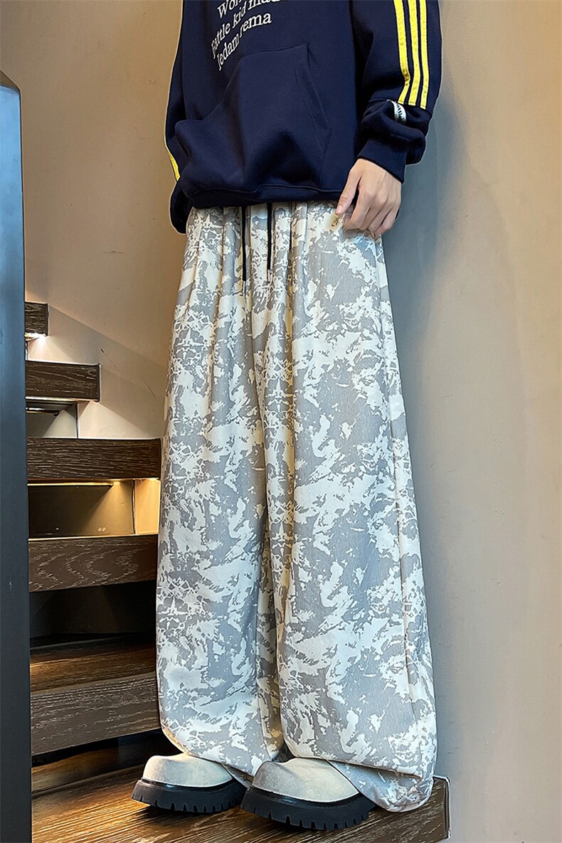 美式扎染灯芯绒裤子大码迷彩休闲裤运动卫裤直筒阔腿裤KZ1978/P55,男装休闲裤,电商B238