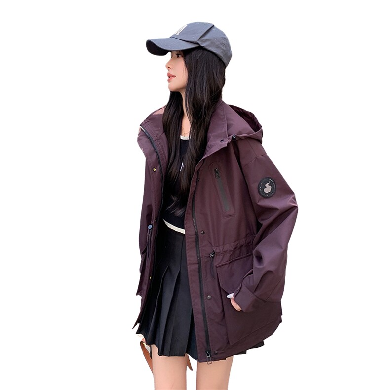 高级感超火好看紫色冲锋衣女春秋2025独特休闲登山服工装夹克外套,女装风衣,2C218