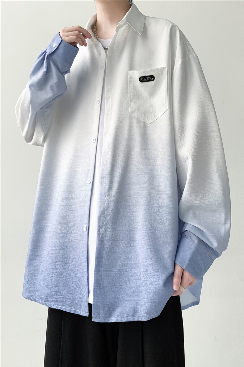 XZ-230-1CS236无影墙简约风宽松百搭扎染渐变休闲长袖衬衫P50控68,男装衬衫,星座230-1
