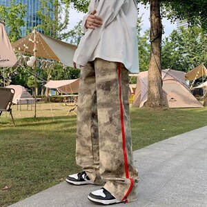 美式高街复古嘻哈拉链迷彩长裤ins潮牌hiphop直筒CK76P45图片