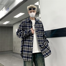 美式复古拼色格子衬衫男女长袖春秋宽松百搭休闲外套CS03，男装衬衫，星座1116A-1（原606A）